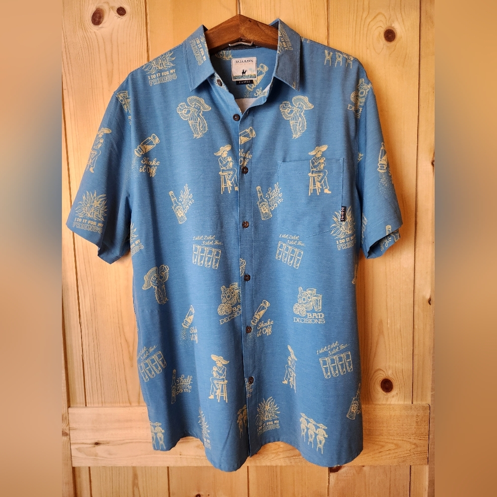 Baja Llama Bad Decisions Vagabond Cotton Blend Button-Up Short Sleeve Shirt
